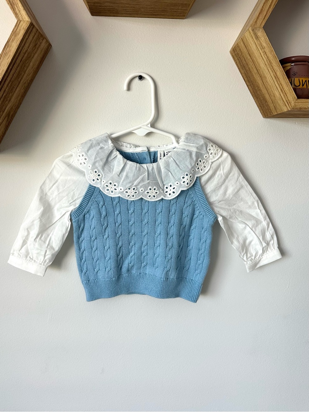 Janie and Jack Blue Cable Knit  with White Eyelet Collar